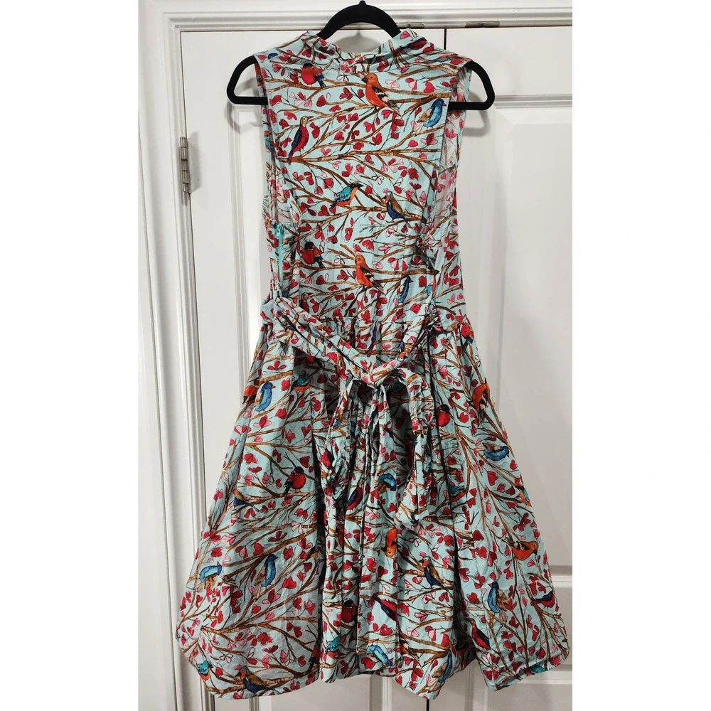 Retrolicious Women 3X Bird Print Fit Flare Spring Dress Side Zip 100% Cotton USA - Picture 5 of 12